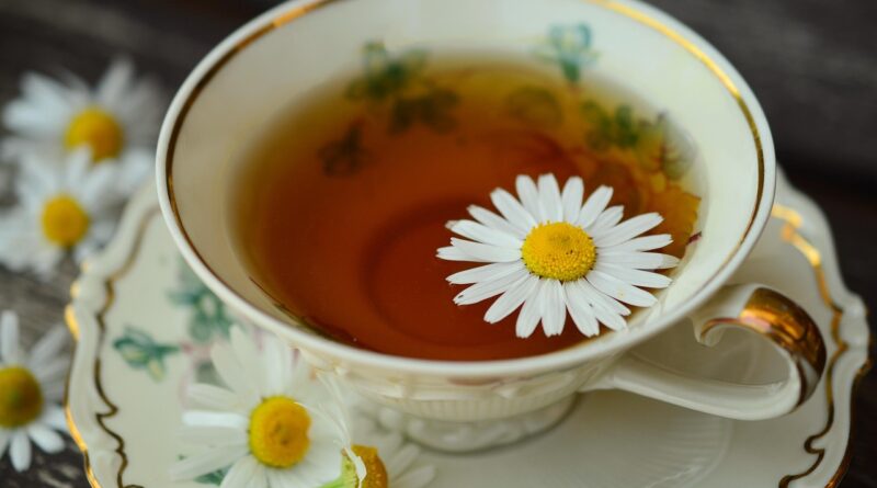 chamomile, camomile tea, cup, gold rim, drink, tea cup, healthy, medicinal herbs, natural remedies, tea, medicinal herb, camomile flowers, herbal medicine, remedies, naturopathy, porcelain